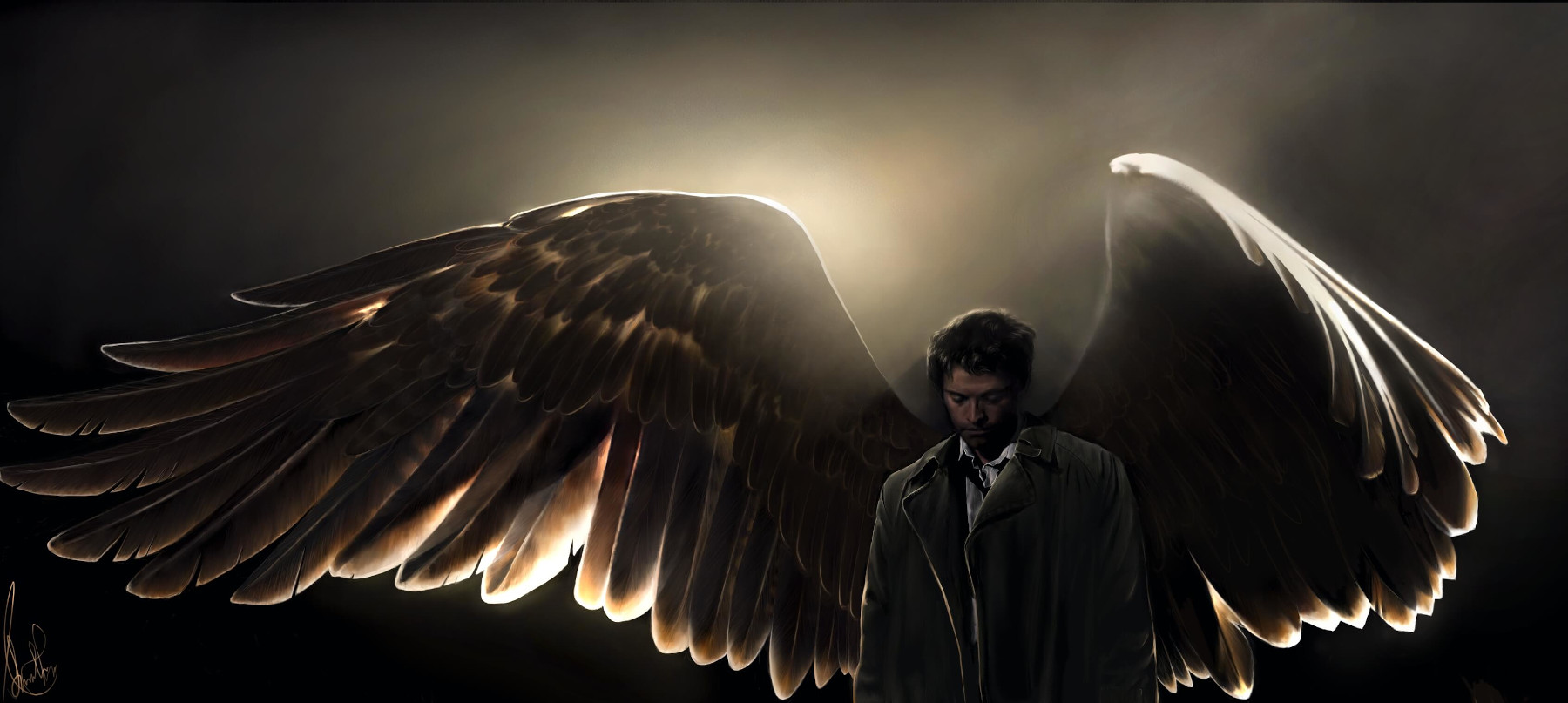 castiel com asas abertas
